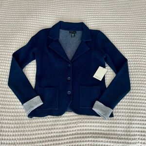 Adrienne Vittadini | Knit Blazer Cardigan | Navy, Gray | Size S | NWT